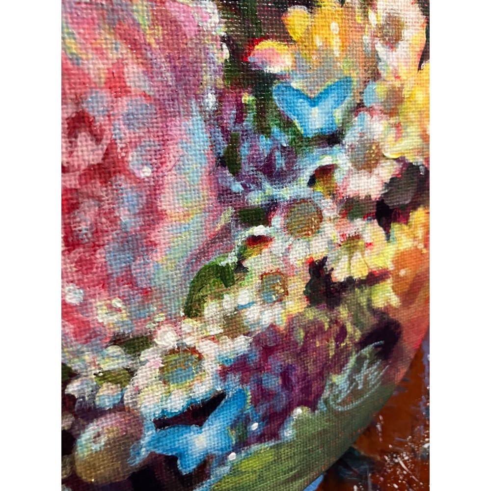 Artettina Original Floral Butterfly painting round art flower surreal Bouquet US - Picture 5 of 8